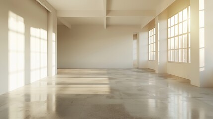 Fototapeta na wymiar A spacious empty room interior background featuring a minimalist design with clean lines, neutral colors, and abundant natural light