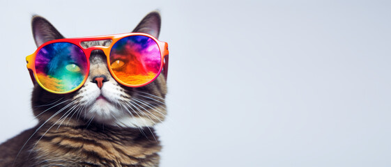 Funny cat in sunglasses, banner