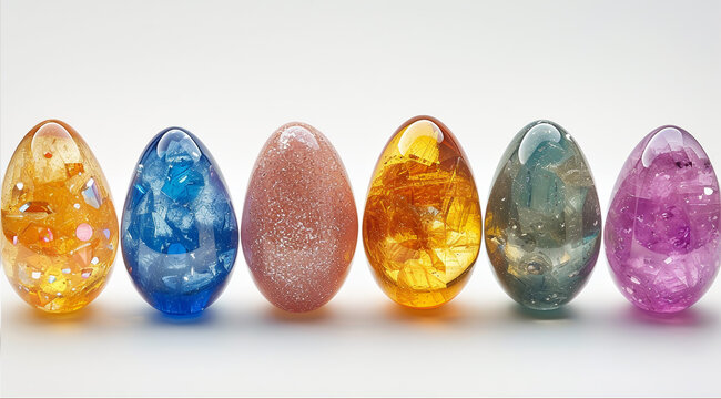 Colorful Easter eggs made of different colored stones on a light background,Generated by AI