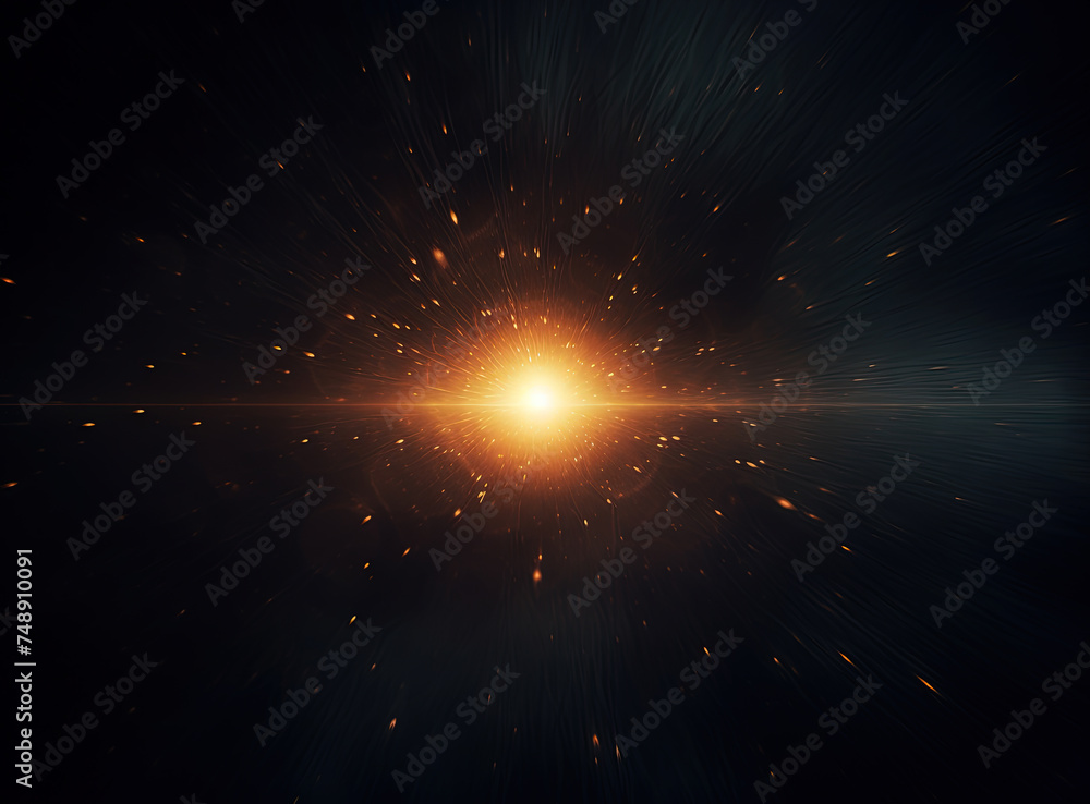 Poster light flare in the dark space. abstract background with shiny lens glare effect.