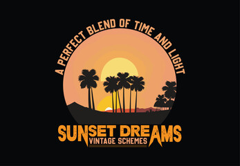 Summer beach and sunset Vector graphic for t shirt and other uses.