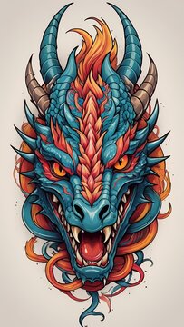 vector artwork tattoo design a fier dragon head