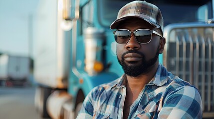 Black Man in Sunglasses Leaning Against a Truck