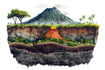 Illustration of Volcanic Landscape in Congo Art Style - obrazy, fototapety, plakaty