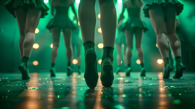 Irish Dancing Legs in Close-up: St Patrick's Celebration on Stage. Concept Irish Dance, Close-up, St, Patrick's Celebration, Stage Performance, Legs