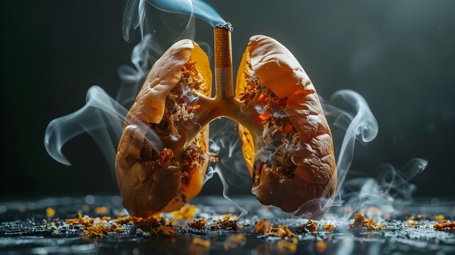 Realistic Lungs with Smoke and Burning Cigar