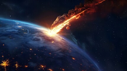 Meteor Impact on Earth in a Photorealistic Style - obrazy, fototapety, plakaty
