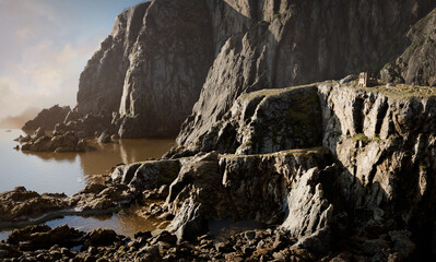 Panorama of large cliffs. Rock landscape.3D illustration - 748914044