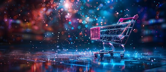 Dreamy Pointillism Shopping Cart on a Bright Cloudy Night - obrazy, fototapety, plakaty