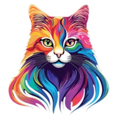 Fotobehang Draw Cat Portrait Surreal Main Coon rainbow colors vector illustration isolated on white