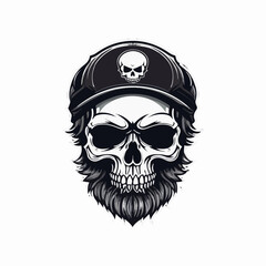 Vector de una calavera con barba y gorro