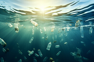 Fototapeta na wymiar Pollution of plastic and Garbage in open sea concept.