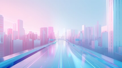 Futuristic pastel blue and pink city with a highway and skyscrapers, Futuristic aesthetic modern cityscape, Buildings and a road in the future, a 3d render of a smart city