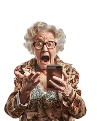 Elderly people interact with mobile phones. PNG