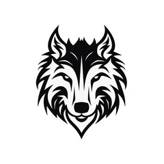 head of wolf icon black and white vector illustration isolated transparent background logo, cut out or cutout t-shirt print design