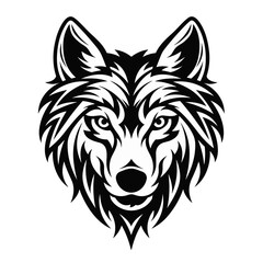 head of wolf black and white vector illustration isolated transparent background logo, cut out or cutout t-shirt print design