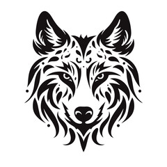 head of wolf black floral and white vector illustration isolated transparent background logo, cut out or cutout t-shirt print design
