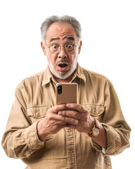 Elderly people interact with mobile phones. PNG