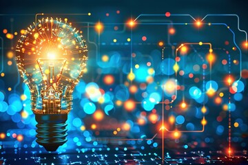 This poster advertises a seminar on electricity and safe work, characterized by blue hues and dynamic electric lights