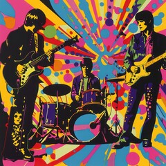 Vibrant Pop Art Style Band Performing
