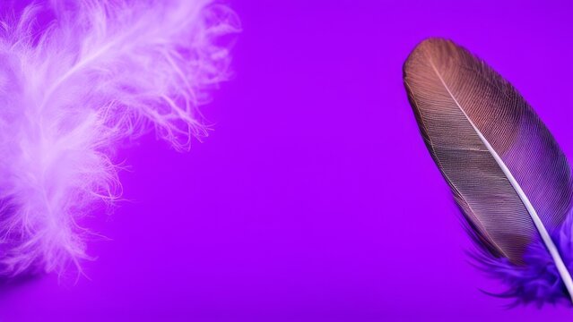 Purple background with free space and feathers.