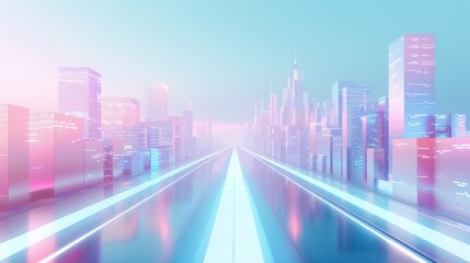 a modern dreamy abstract city, a futuristic pink and blue cityscape, a digital city, a sci fi city