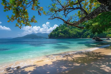 Serene tropical landscape with lush greenery and azure waters inviting relaxation and adventure