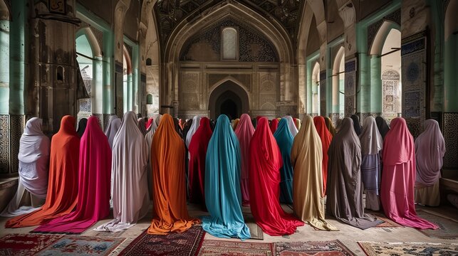 Muslim women pray in the mosque. Ramadan Feast celebrations