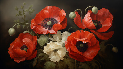red poppies on a black background