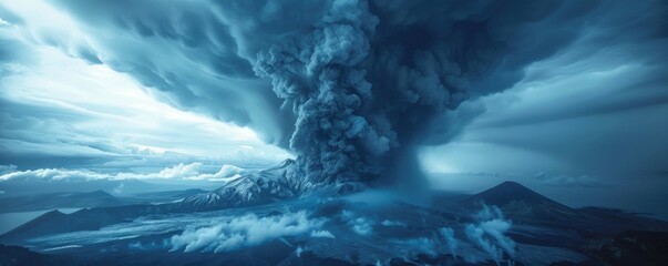 Volcanic eruption, dramatic sky, nature's fury unleashed - obrazy, fototapety, plakaty