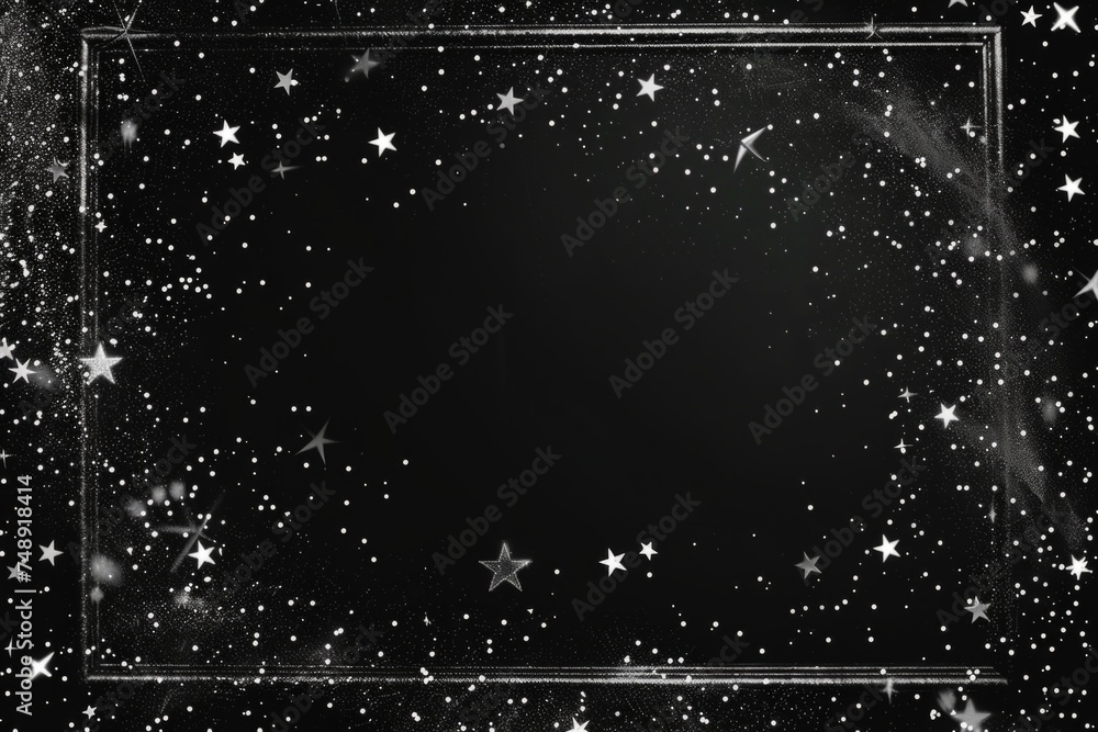 Poster an empty frame with silver stars on black background generative ai