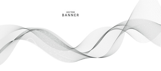 Abstract wave element for design. Digital frequency track equalizer. Stylized line art background. Vector illustration. Wave with lines created using blend tool. Curved wavy line, smooth stripe.