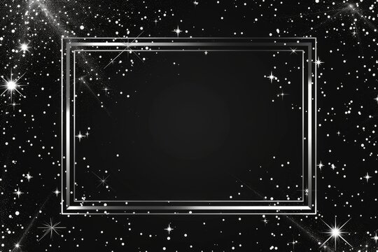 an empty frame with silver stars on black background Generative AI