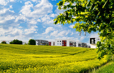 Modern new residential buildings and agricultural fields