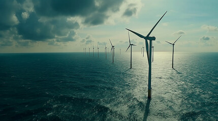 wind turbine on the sea - obrazy, fototapety, plakaty