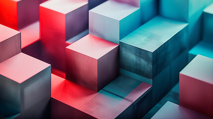 Obraz premium A vibrant array of red to blue gradient cubes creating a mesmerizing geometric pattern