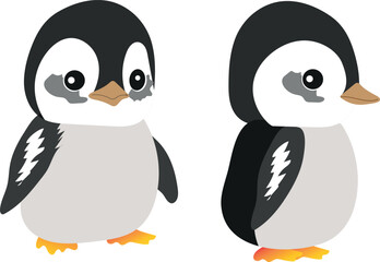 Two Cartoon Penguins Standing Side by Side, Facing Opposite Directions