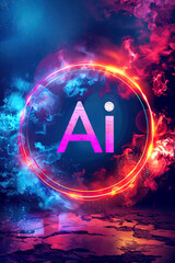 Obraz premium vertical Abstract Artificial Intelligence Concept with Neon Ring and Cosmic Background motion