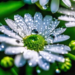water drops on a daisy with a green middle flower