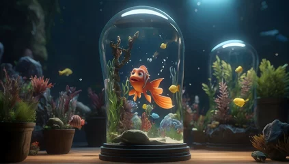Foto op Canvas an aquarium with Ariel in a light bulb," 3D gaming cinematic feel, epic 3D video game graphics, intricate details, 8K resolution, dynamic lighting, Unreal Engine 5, CryEngine, trending on ArtStation,  © Muhammad