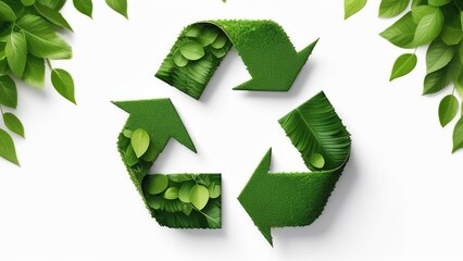 Obraz premium The green symbol of waste recycling on a green background. Solutions in the field of green energy, energy and environmentally friendly technologies, problems of ecology and environmental protection,