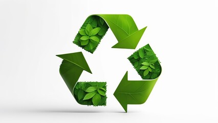The green symbol of waste recycling on a green background. Solutions in the field of green energy, energy and environmentally friendly technologies, problems of ecology and environmental protection,