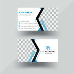 Double-sided creative modern clean professional black & blue business card template design , corporate visiting card, name card, elegant business card design with mockup