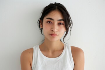 Joyful Athlete: Japanese Sports Influencer Woman Photographed in Bright and Happy Theme with Natural Look on White Background