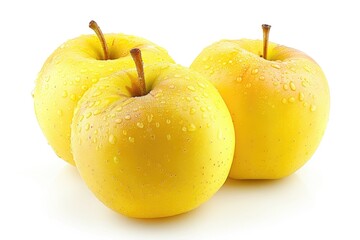 Fresh yellow apples with water droplets, perfect for food and fruit concepts
