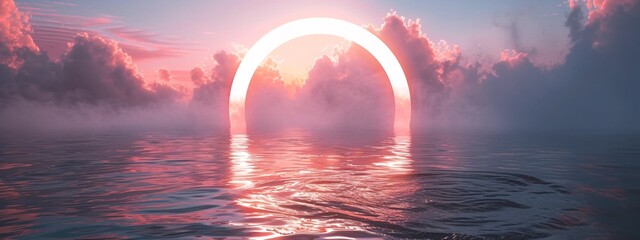 a sun rising over water - obrazy, fototapety, plakaty