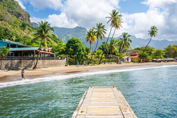 Soufriere Beach.Soufriere, Saint Lucia, .West Indies, Eastern Caribbean - obrazy, fototapety, plakaty