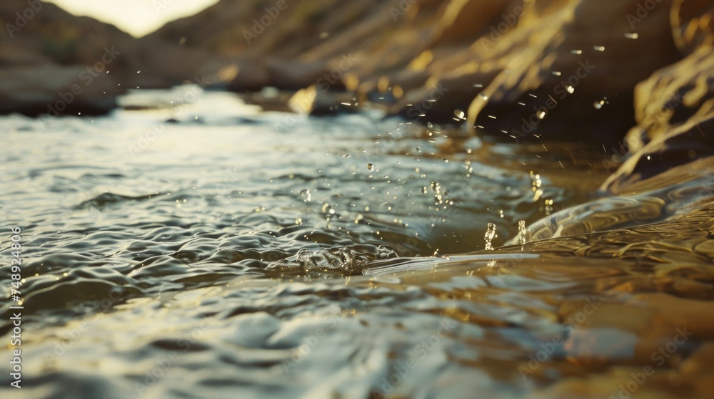 Poster close up of a body of water with rocks in the background. suitable for nature and landscape themes