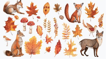 Group of animals surrounded by leaves, suitable for nature-themed designs