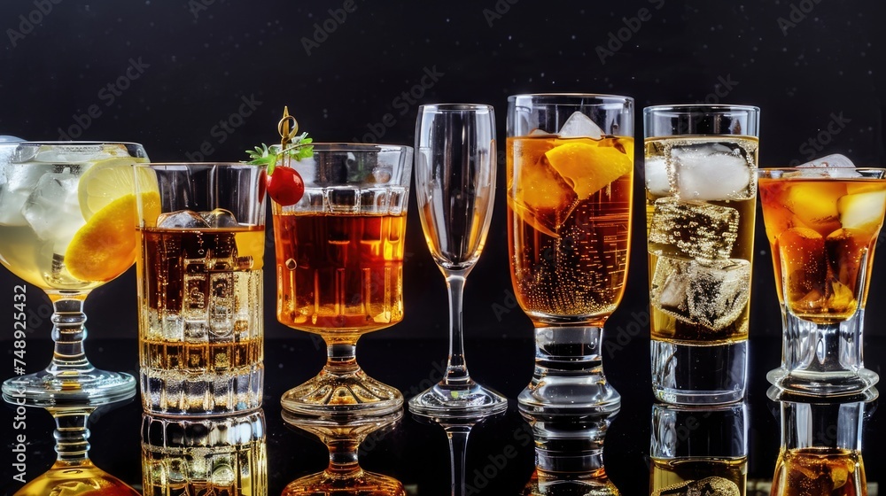 Aufkleber row of glasses filled with different types of drinks. suitable for bar or restaurant concepts